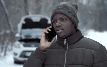 Stock Video Man Talking With Helpline About Broken Ca Animated Wallpaper