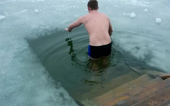 Stock Video Man Taking An Ice Water Bath Therap Animated Wallpaper