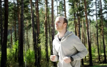 Stock Video Man Jogging In Forest Checks Gps Watc Animated Wallpaper