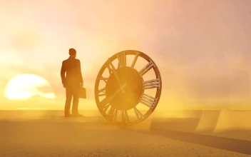 Stock Video Man In The Desert Next To A Large Old Cloc Animated Wallpaper