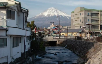 Stock Video Mount Fuji And Houses Landscape