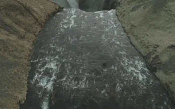 Stock Video Mountain River Leading To A Waterfall Landscape