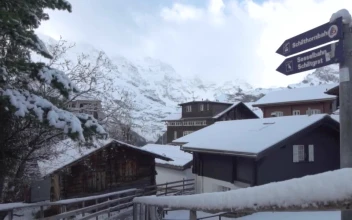 Stock Video Mountain Village With Lots Of Snow On A Bright Day