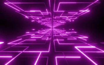 Stock Video Moving Between Platforms With Violet Lights Lines