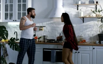 Stock Video Multi Racial Couple Dancing In The Kitchen