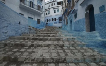 Stock Video Narrow Streets With Painted Blue In Morocco