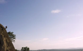 Stock Video Natural Landscape Around A Large Rocky Mountain Large