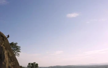 Stock Video Natural Landscape Around A Large Rocky Mountain