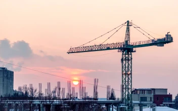 Stock Video Night Falling Over A Construction Site
