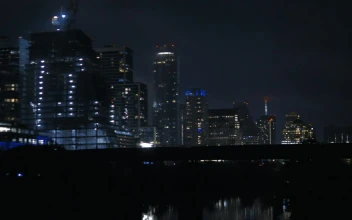 Stock Video Night Panorama Of A Big City With Illuminated Skyscrapers