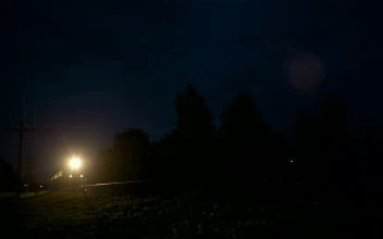 Stock Video Night Train Heading Through The Countryside