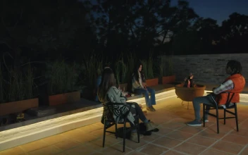 Stock Video Night With Friends Around A Campfire
