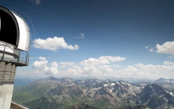 Stock Video Observatory On Top Of A Mountain Range