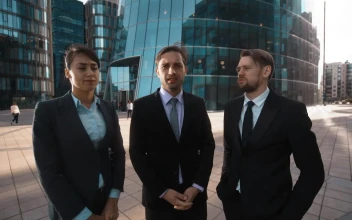 Stock Video Office Workers Dressed In Suits With Disapproving Gestures