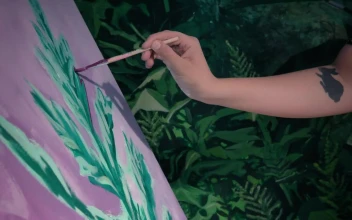 Stock Video Oil Painters Hand Painting A Picture