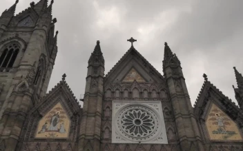 Stock Video Old Cathedral Looking Closely At The Top