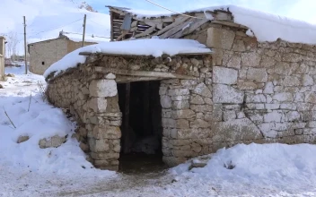 Stock Video Old Rock House Covered In Snow
