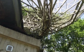 Stock Video Old Satellite Dish Seen From Below Surrounded By Trees
