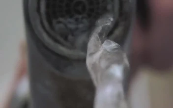 Stock Video Old Tap With Tartar Seen In Detail From Below