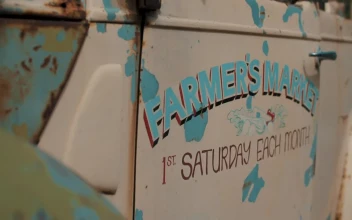 Stock Video Old Truck Door Advertising A Farmers Market