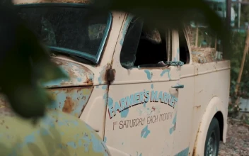 Stock Video Old Truck Parked At A Farmers Market