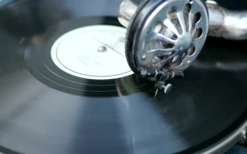 Stock Video Old Turntable Playing A Record
