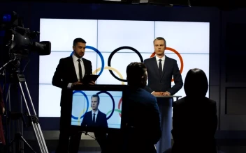 Stock Video Olympics Spokesman On A Television Interview