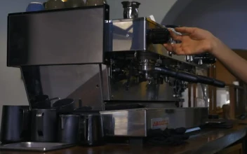 Stock Video Operating A Large Coffee Machine In A Coffee Shop