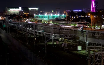 Stock Video Osaka Train Traffic And City Lights