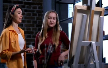 Stock Video Painter Discussing Her Work