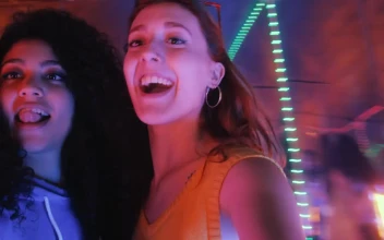 Stock Video Pair Of Female Friends Having Fun On A Night Out