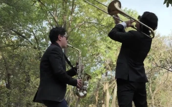 Stock Video Pair Of Jazz Musicians In Nature