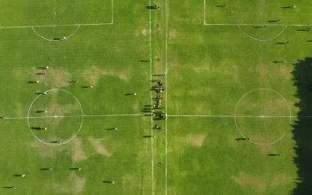 Stock Video Pair Of Soccer Court In A View From Above