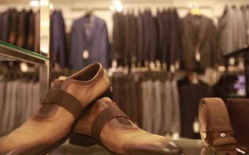 Stock Video Pairs Of Shoes In A Department Store Display