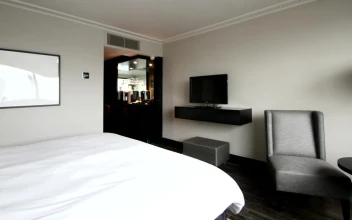 Stock Video Pan Shot Of The Interior Of A Hotel Room