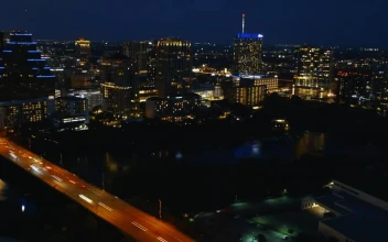 Stock Video Panorama Of A Big City At Night From Above