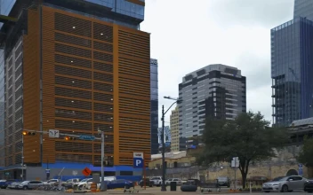 Stock Video Panorama Of A City With Large Buildings From The Street Large