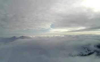 Stock Video Panorama Of A Misty Cold Landscape On A Cloudy Day
