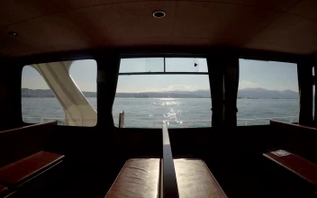 Stock Video Panoramic View Of The Sea From Inside A Ferry