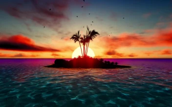Stock Video Paradise Island In Sea During A Colorful Sunset