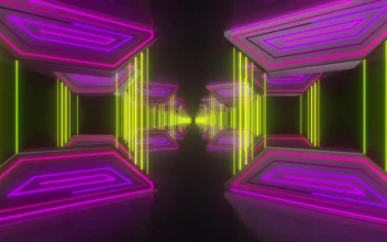 Stock Video Parallel Rows Of Tables With Neon Light Lines