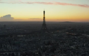 Stock Video Paris At Sunrise Aerial Skyline Shot