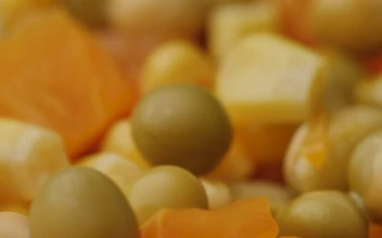 Stock Video Peas Corn And Cooked Carrots Seen In A Very Close