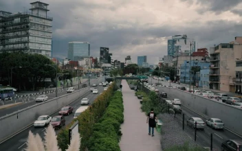 Stock Video Pedestrian Overpass With Traffic Below