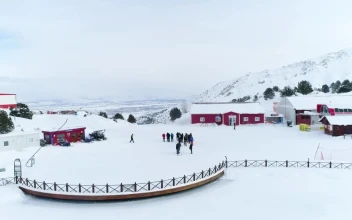 Stock Video People Standing In Line At A Ski Resort