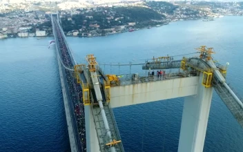 Stock Video People Standing On Top Of A Bridge