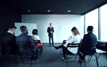 Stock Video People Walk Away From Business Talk