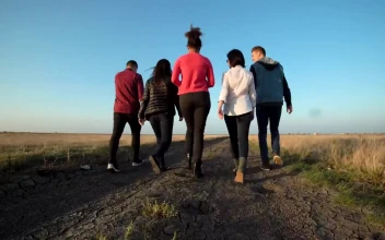 Stock Video People Walking In The Countryside Road