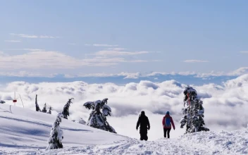 Stock Video People Walking On The Snowy Summit