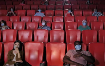 Stock Video People With Masks Watching A Movie In A Cinema